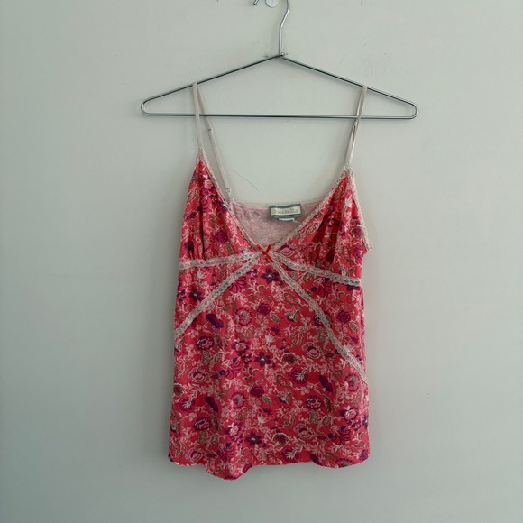 Zoe & Bella Tops - Zoe & Bella Pink Floral Lace Trim Cami Tank Top Y2K